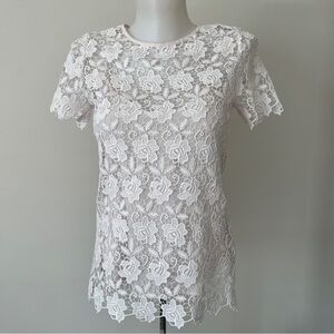 Zara Basic Guipure Lace Top Blouse Short Sleeve Lined Tank Top Floral Pink Sz XS
